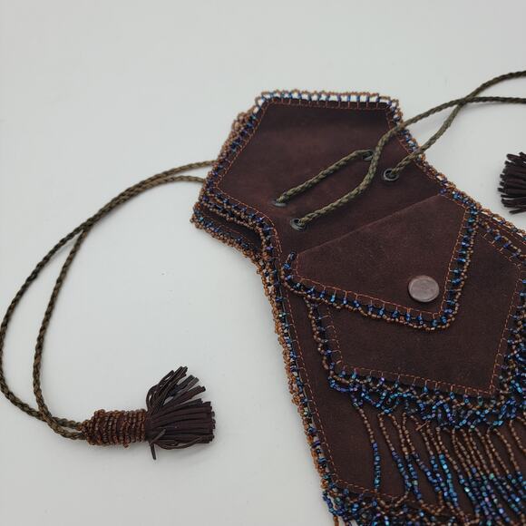 Vintage Boho Suede Beaded Handbag Purse - Picture 4 of 13